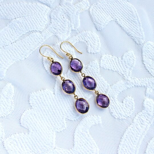 Amethyst Trio 925 Veremeil Earrings