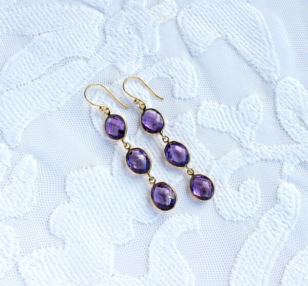 Amethyst Trio 925 Veremeil Earrings