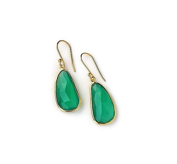 Green Onyx Long Triangular 925 Vermeil Earrings