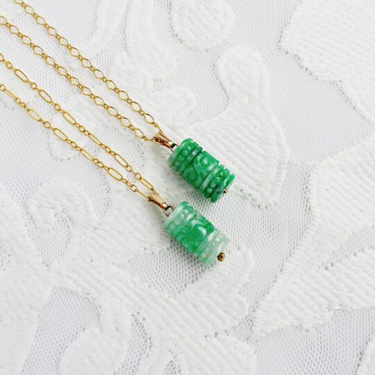 Carved Jade Tube 14K GF Necklace