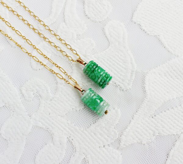 Carved Jade Tube 14K GF Necklace