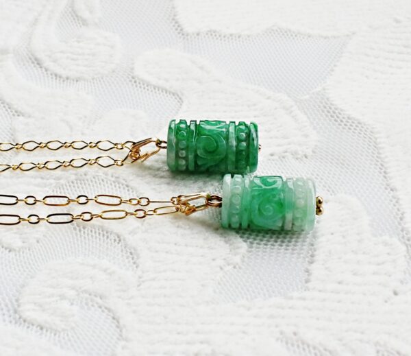 Carved Jade Tube 14K GF Necklace