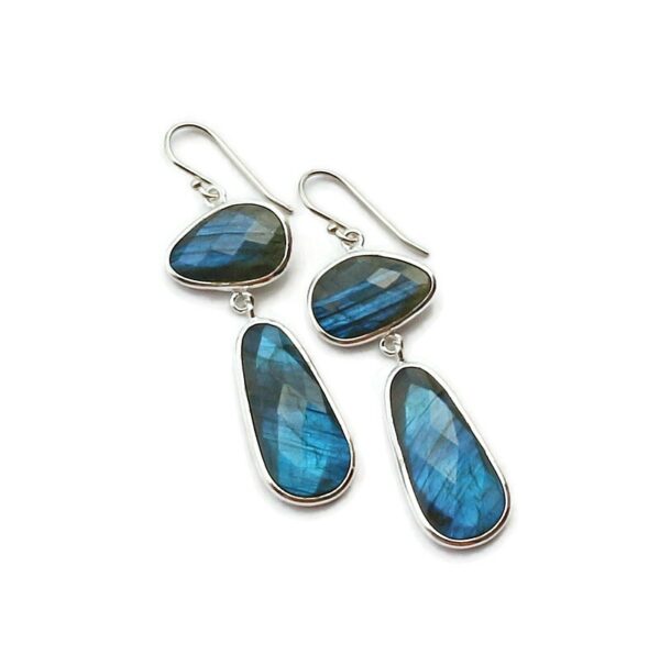 Labradorite Double Gem Large 925 Silver Earrings - Image 2