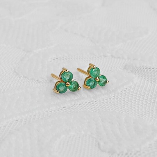 Emerald Trio 14K Solid Gold Earrings