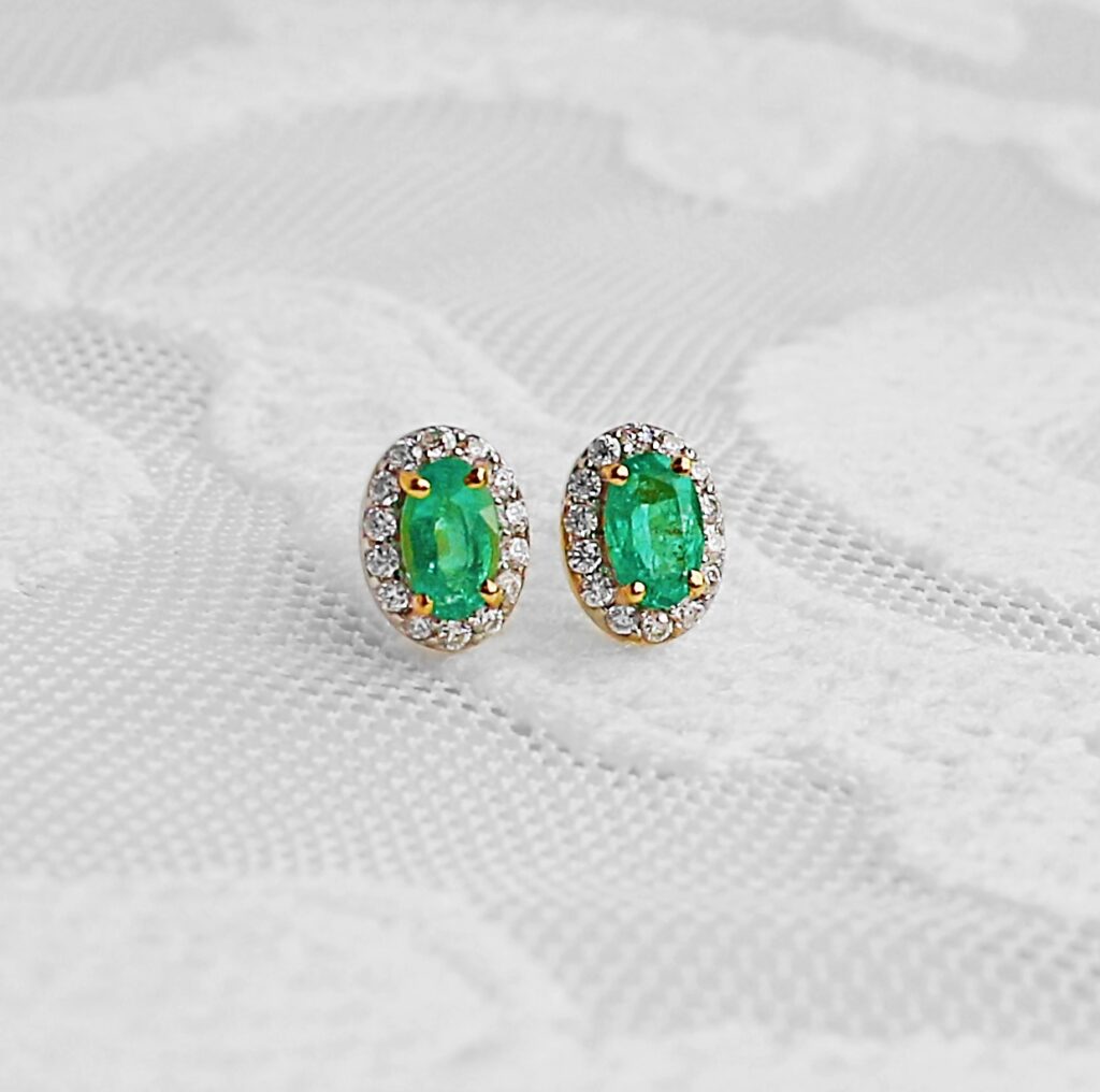 Oval Emeralds 14K Solid Gold Earrings