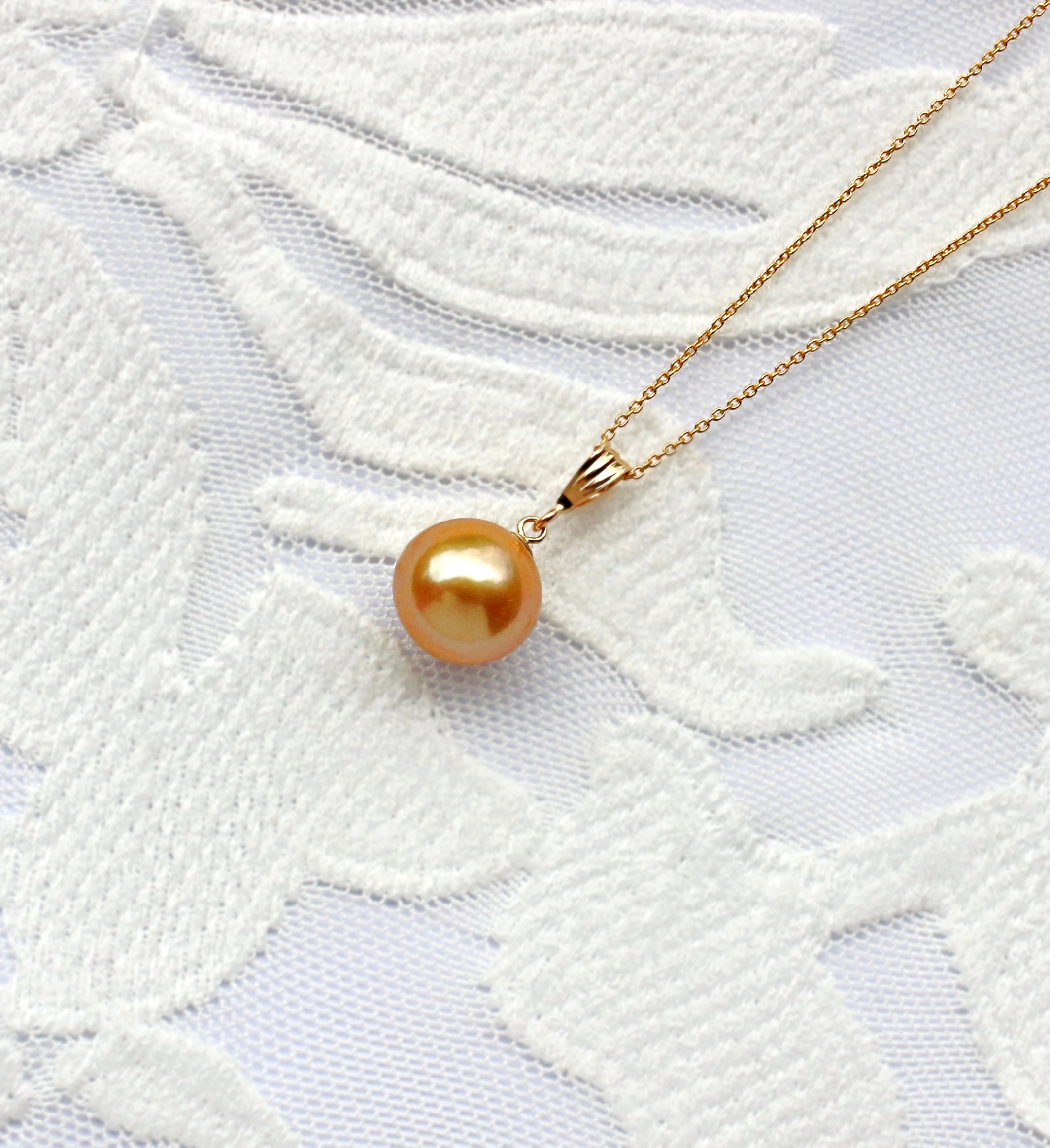 Golden South Sea Pearl 14K Solid Gold Necklace