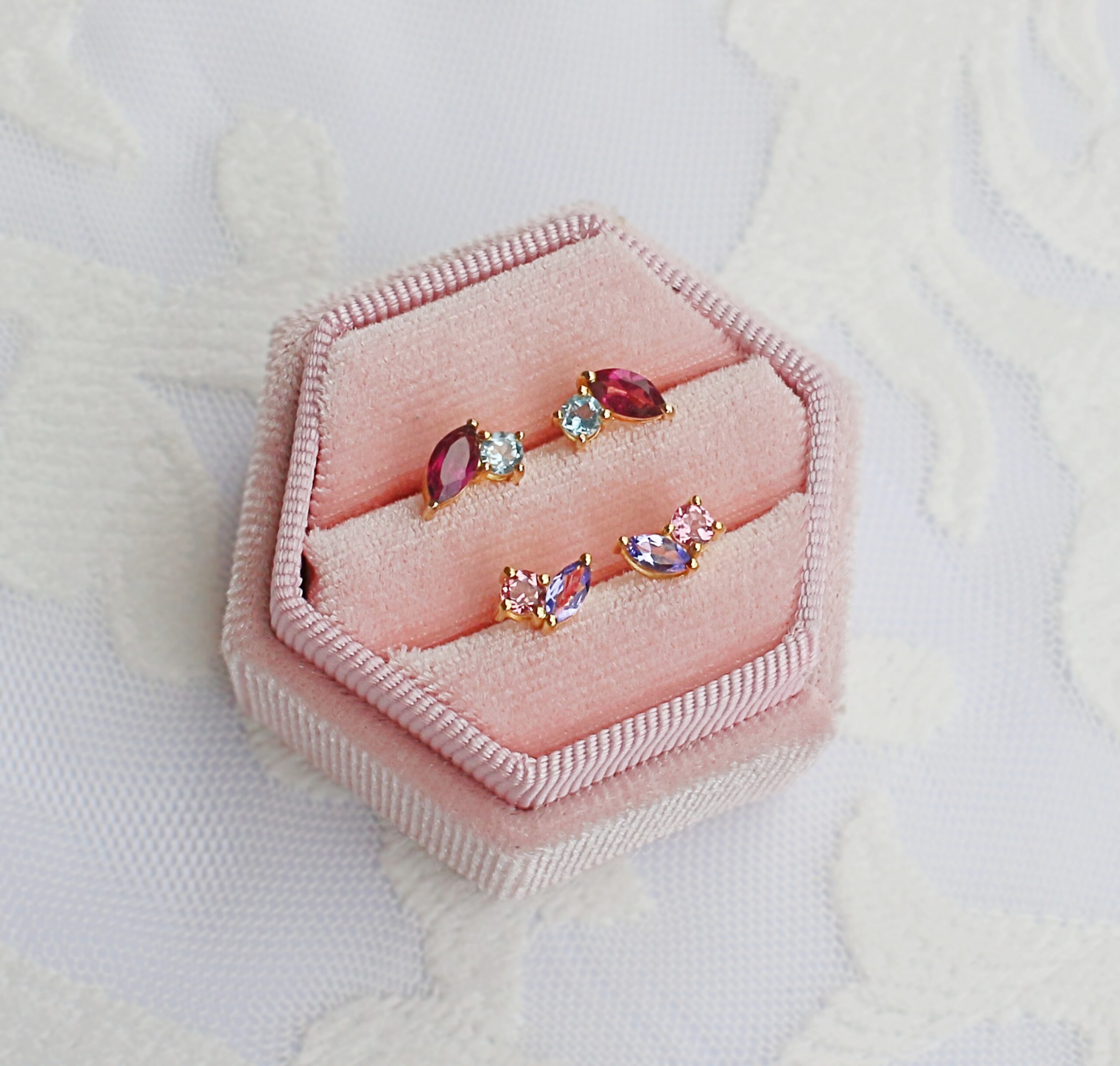 Tanzanite & Pink Tourmaline 14K Solid Gold Toi Et Moi Earstuds