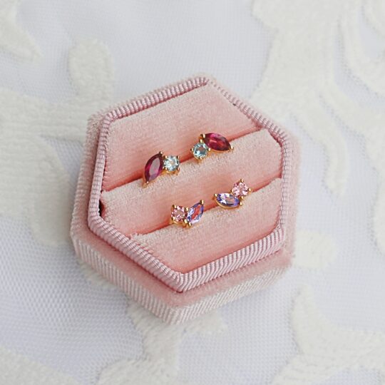 Garnet & Blue Topaz 14K Solid Gold Toi Et Moi Earstuds