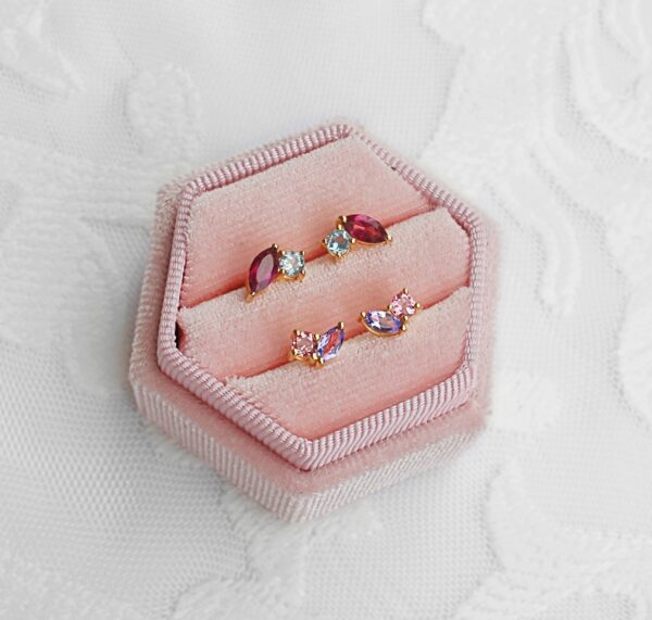 Garnet & Blue Topaz 14K Solid Gold Toi Et Moi Earstuds
