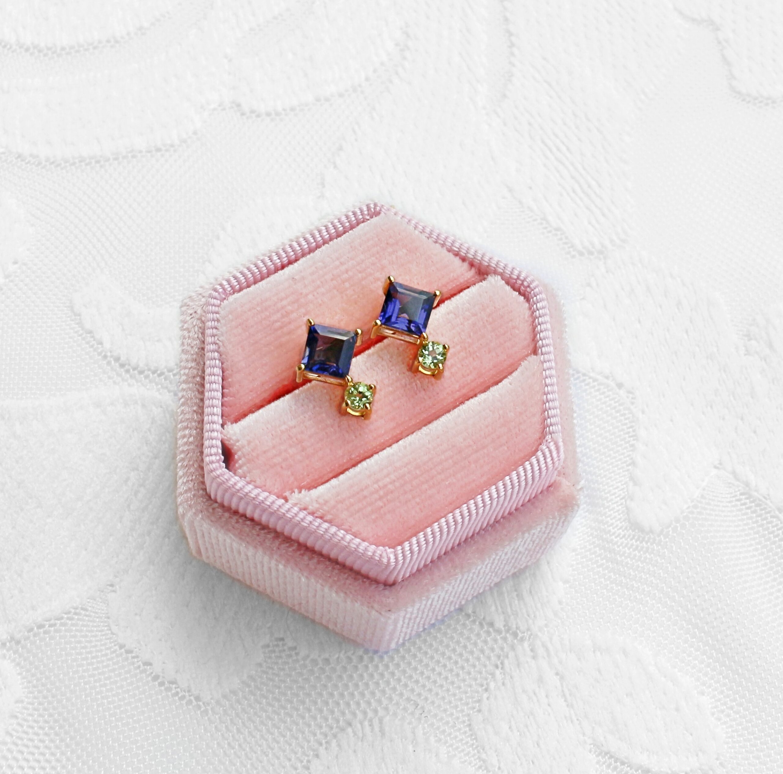 Iolite & Peridot 14K Solid Gold Toi Et Moi Earstuds