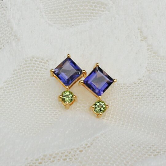 Iolite & Peridot 14K Solid Gold Toi Et Moi Earstuds