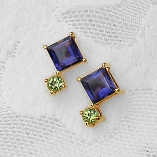 Iolite & Peridot 14K Solid Gold Toi Et Moi Earstuds