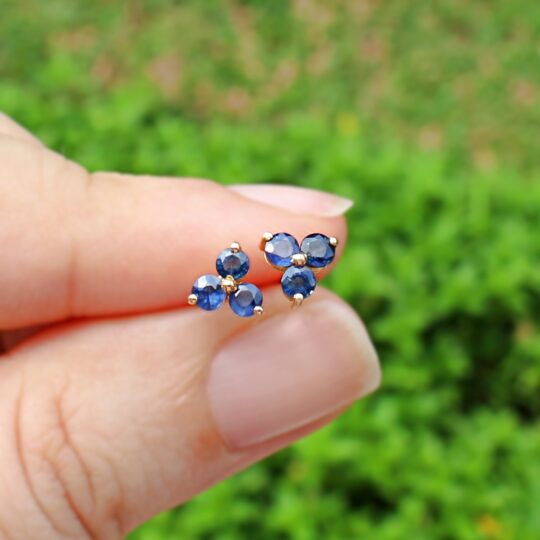 Sapphire Trio 14K Solid Gold Earrings