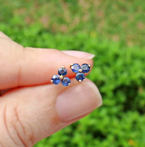 Sapphire Trio 14K Solid Gold Earrings