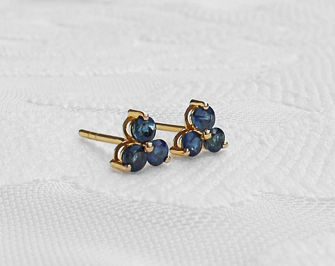 Sapphire Trio 14K Solid Gold Earrings